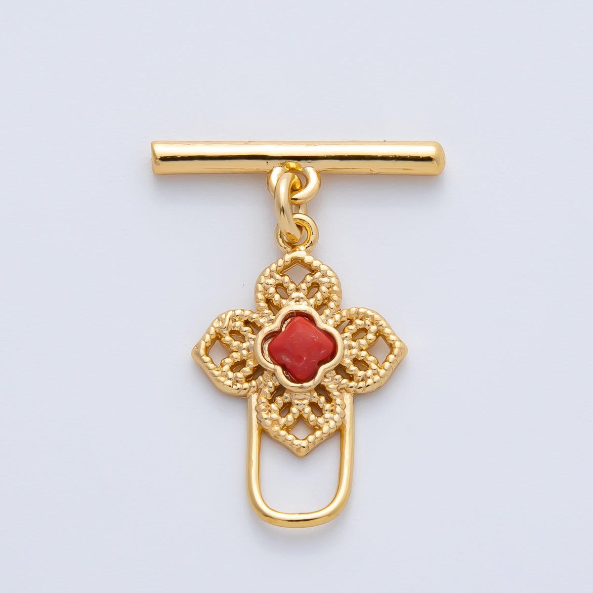 18K Gold Filled Blue, Red, White CZ Clover OT Clasp Dainty Toggle Clasps Closure Finding | Z1458 Z1459 - DLUXCA