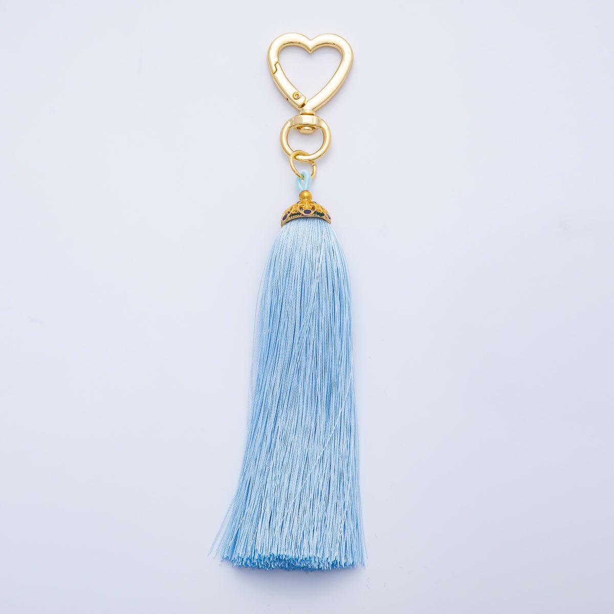 18K Gold Filled Blue, Red, Yellow, Pink, Orange Tassel Heart Push Gate Keychain Fringe Accessories | WB - 00281 ~ WB - 00285 - DLUXCA