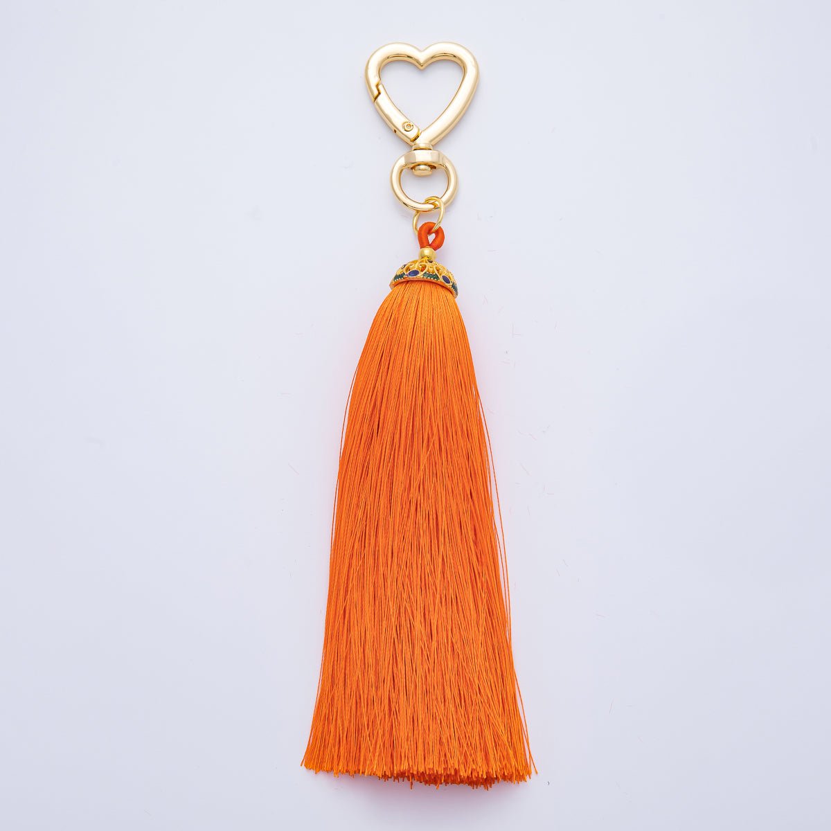 18K Gold Filled Blue, Red, Yellow, Pink, Orange Tassel Heart Push Gate Keychain Fringe Accessories | WB - 00281 ~ WB - 00285 - DLUXCA