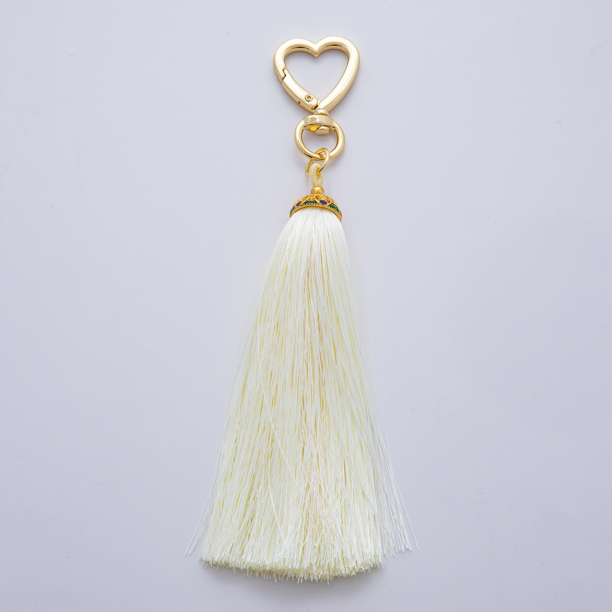18K Gold Filled Blue, Red, Yellow, Pink, Orange Tassel Heart Push Gate Keychain Fringe Accessories | WB - 00281 ~ WB - 00285 - DLUXCA