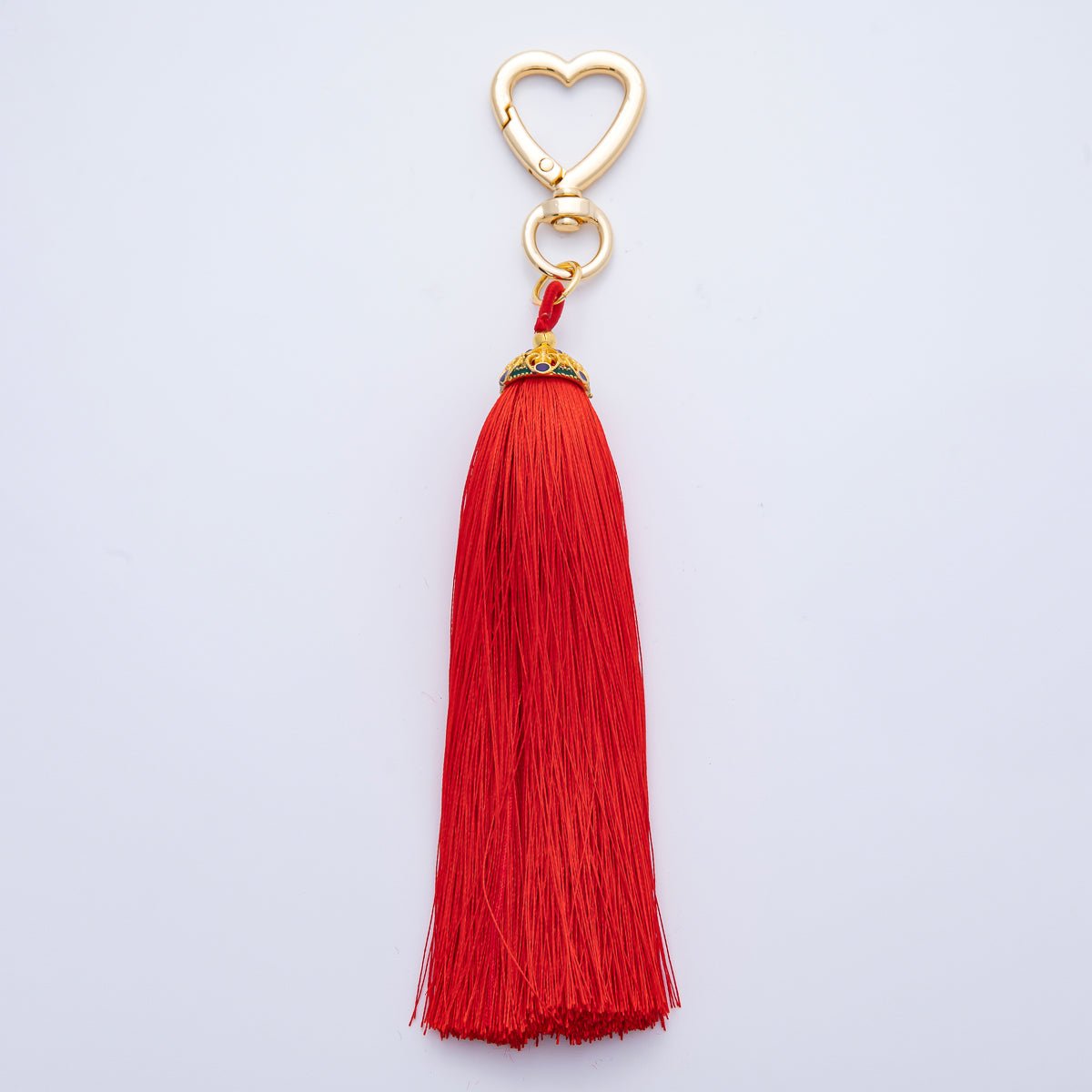 18K Gold Filled Blue, Red, Yellow, Pink, Orange Tassel Heart Push Gate Keychain Fringe Accessories | WB - 00281 ~ WB - 00285 - DLUXCA
