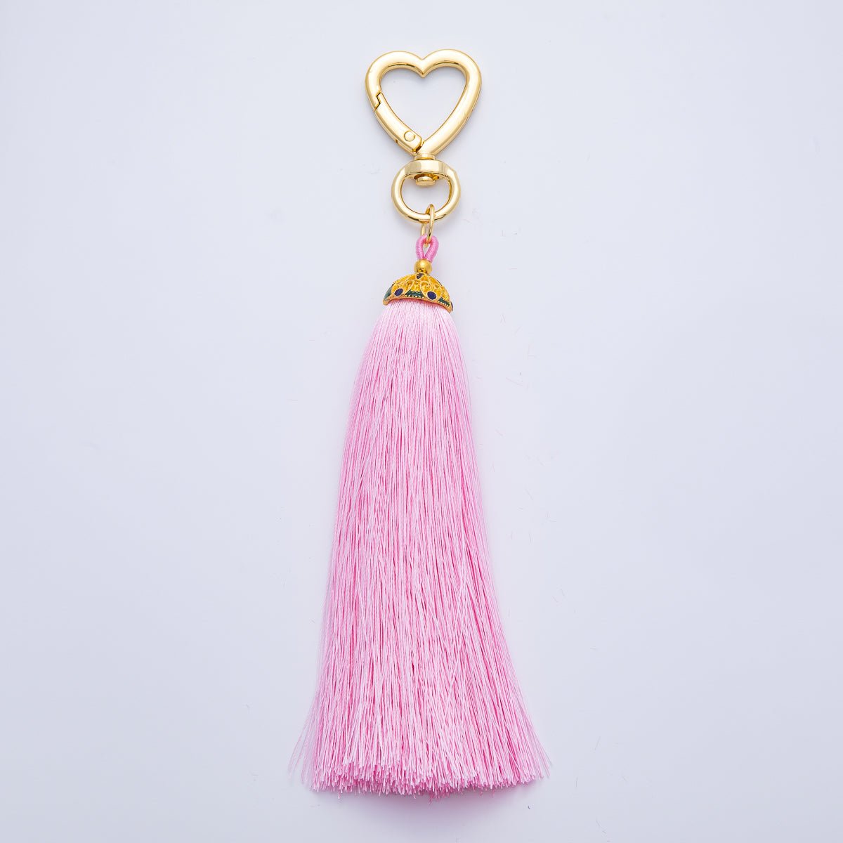 18K Gold Filled Blue, Red, Yellow, Pink, Orange Tassel Heart Push Gate Keychain Fringe Accessories | WB - 00281 ~ WB - 00285 - DLUXCA