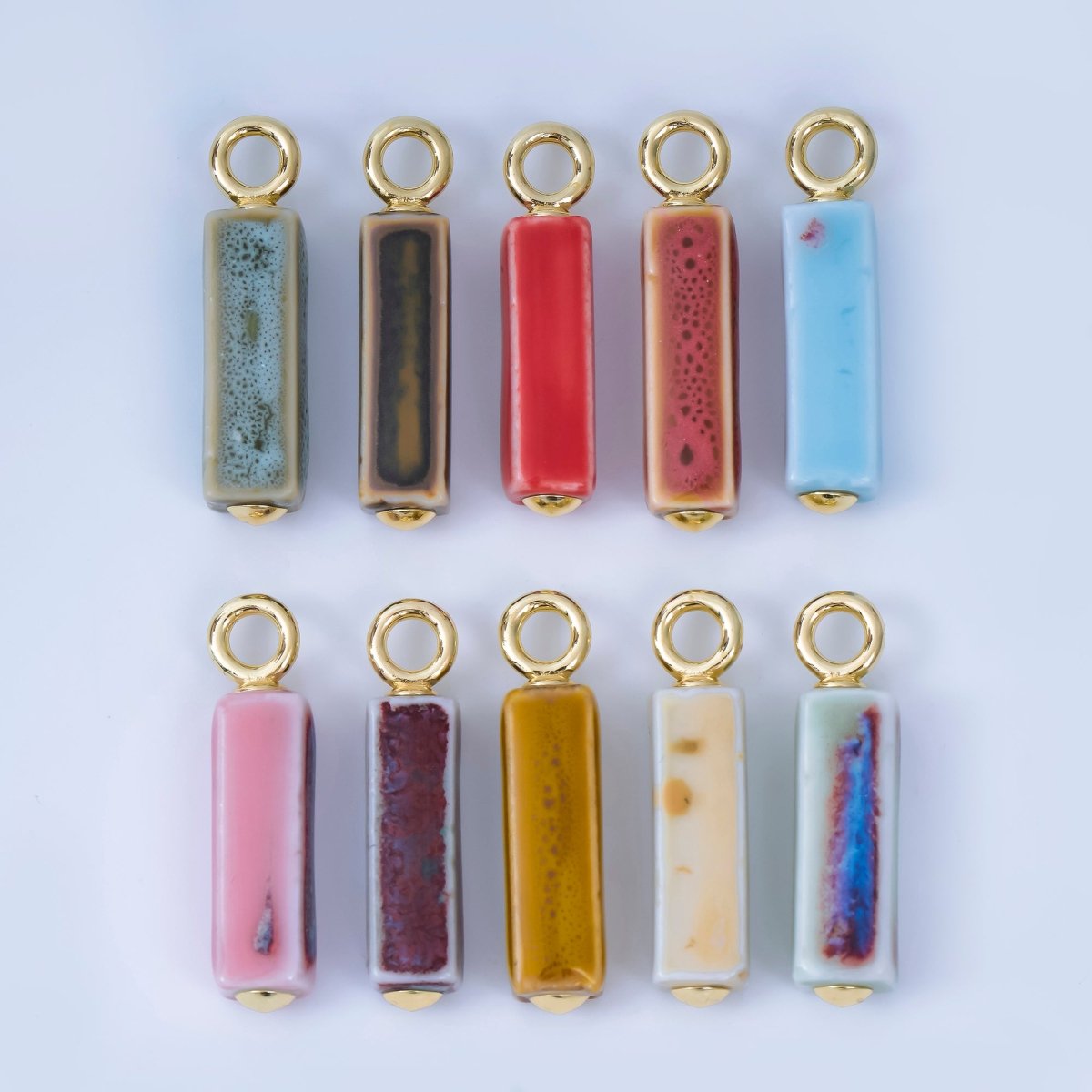 18K Gold Filled Blue, Teal, Brown, Pink Watercolor Bar Ceramic Drop Pendant | AJ - 451 - DLUXCA