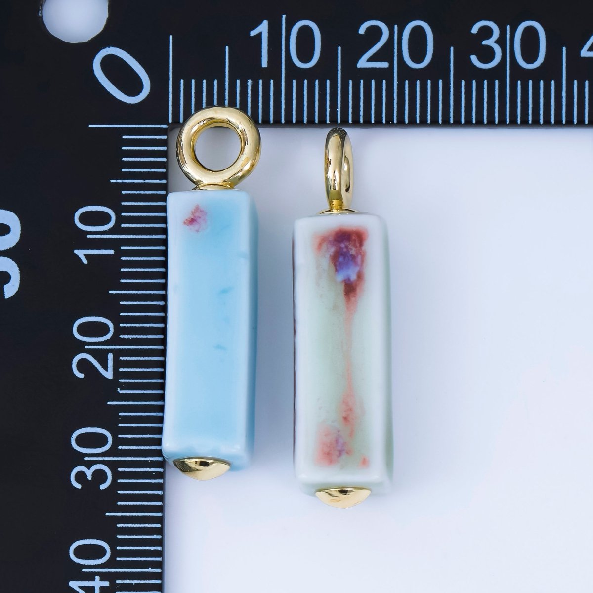18K Gold Filled Blue, Teal, Brown, Pink Watercolor Bar Ceramic Drop Pendant | AJ - 451 - DLUXCA