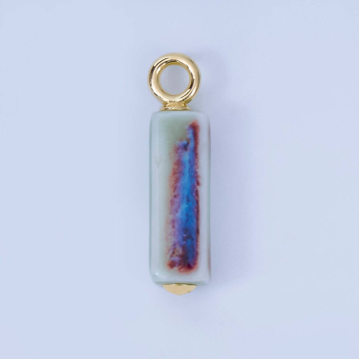 18K Gold Filled Blue, Teal, Brown, Pink Watercolor Bar Ceramic Drop Pendant | AJ - 451 - DLUXCA