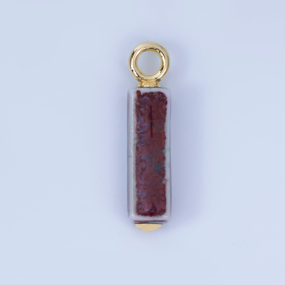 18K Gold Filled Blue, Teal, Brown, Pink Watercolor Bar Ceramic Drop Pendant | AJ - 451 - DLUXCA