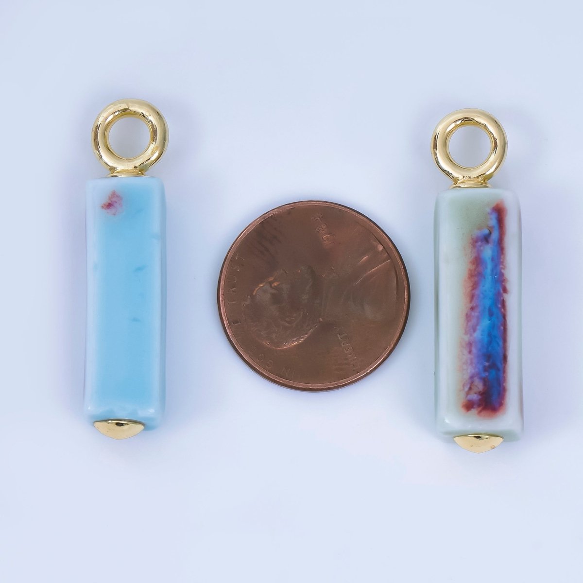 18K Gold Filled Blue, Teal, Brown, Pink Watercolor Bar Ceramic Drop Pendant | AJ - 451 - DLUXCA