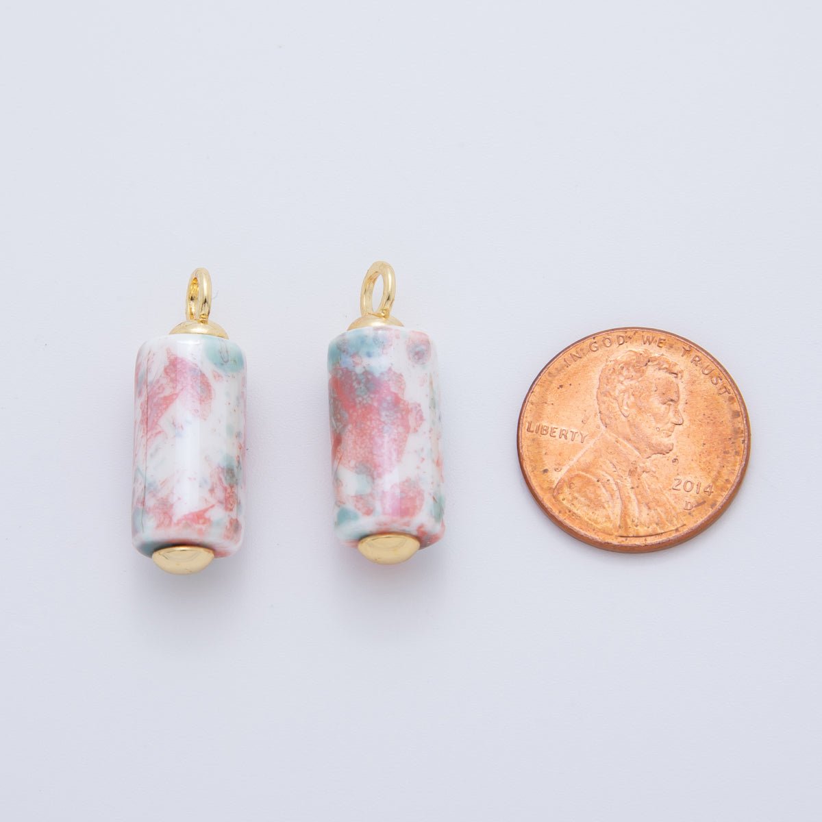 18K Gold Filled Blue, Teal, Pink Watercolor Tube Cylinder Ceramic Drop Pendant | AF698 AF699 - DLUXCA