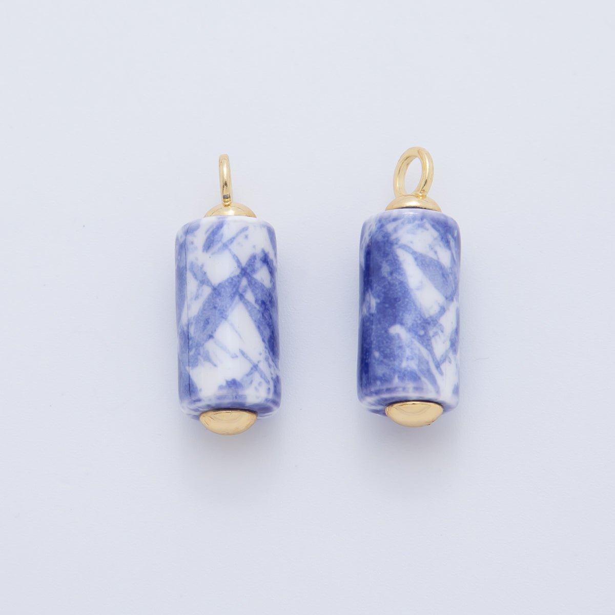 18K Gold Filled Blue, Teal, Pink Watercolor Tube Cylinder Ceramic Drop Pendant | AF698 AF699 - DLUXCA