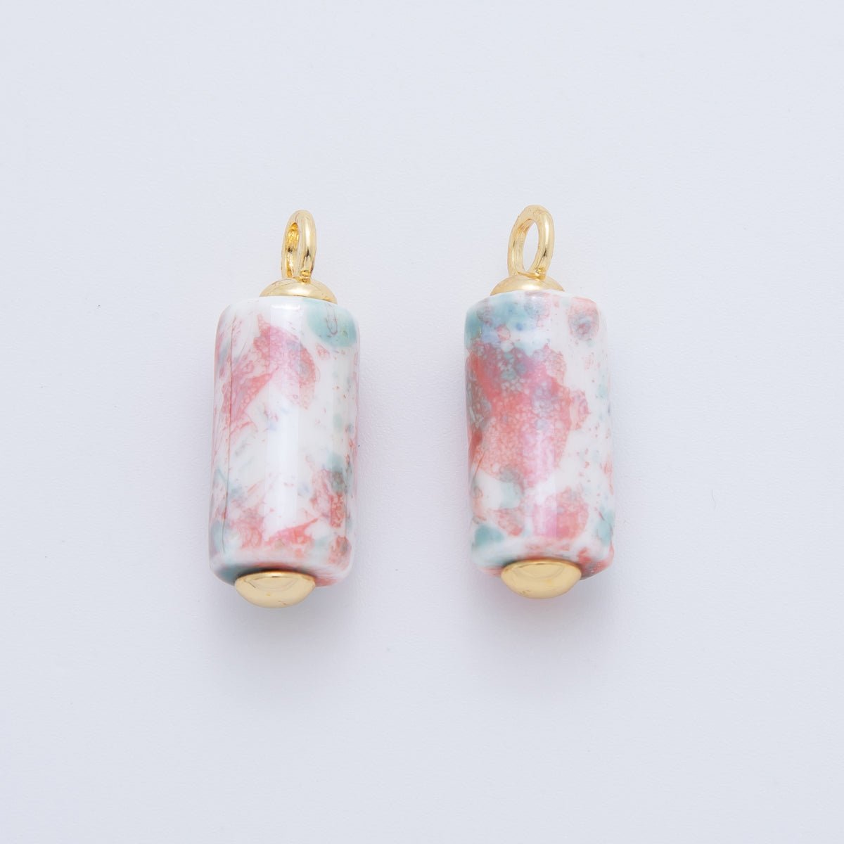 18K Gold Filled Blue, Teal, Pink Watercolor Tube Cylinder Ceramic Drop Pendant | AF698 AF699 - DLUXCA