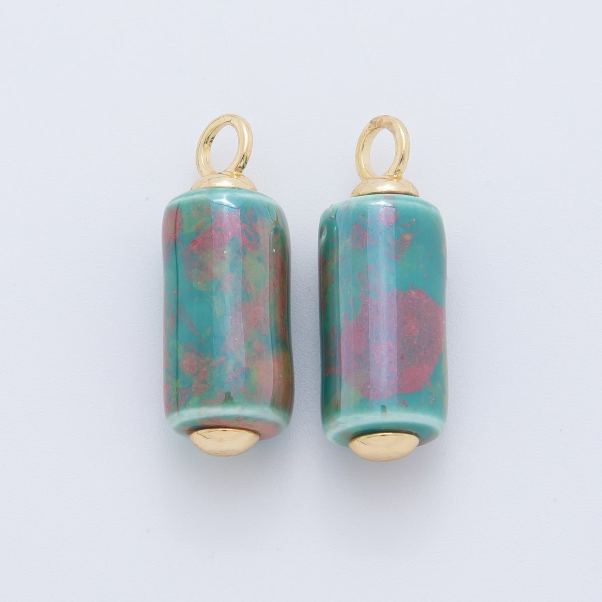 18K Gold Filled Blue, Teal, Pink Watercolor Tube Cylinder Ceramic Drop Pendant | AF698 AF699 - DLUXCA