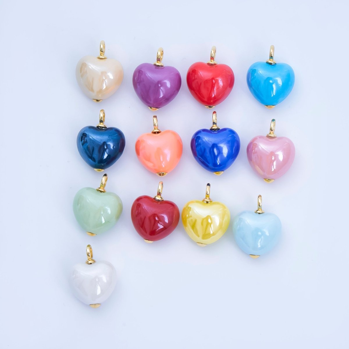 18K Gold Filled Blue, Teal, White, Pink Puffy Heart Ceramic Charm Pendant | AJ - 402 - DLUXCA