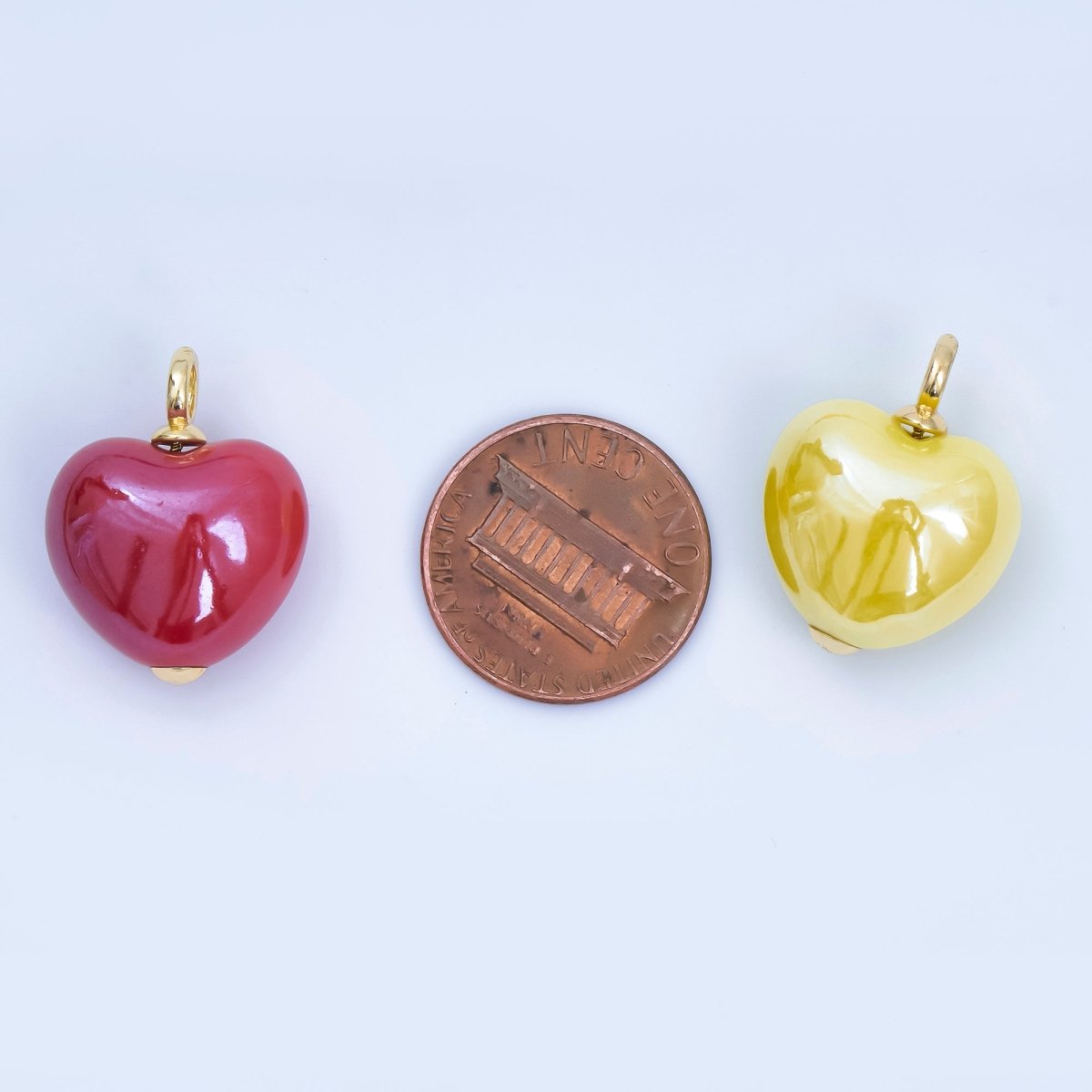 18K Gold Filled Blue, Teal, White, Pink Puffy Heart Ceramic Charm Pendant | AJ - 402 - DLUXCA