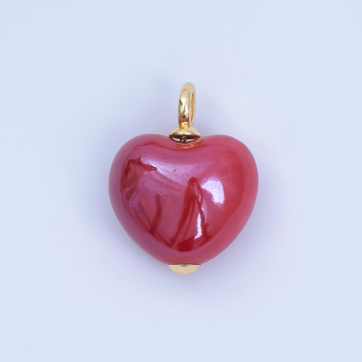 18K Gold Filled Blue, Teal, White, Pink Puffy Heart Ceramic Charm Pendant | AJ - 402 - DLUXCA