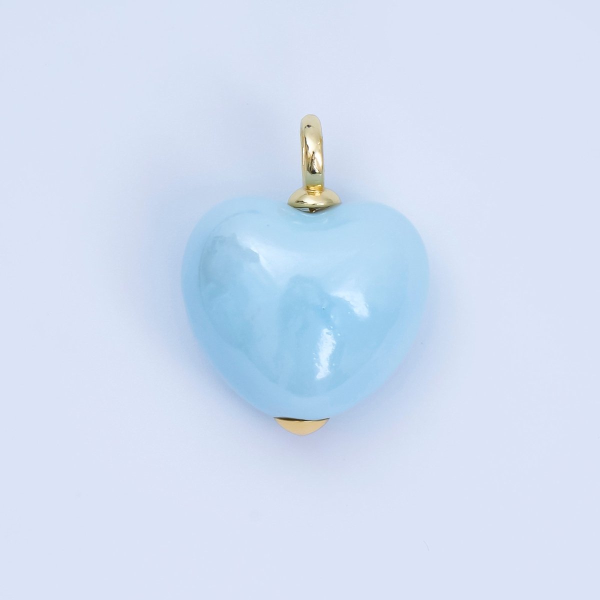 18K Gold Filled Blue, Teal, White, Pink Puffy Heart Ceramic Charm Pendant | AJ - 402 - DLUXCA