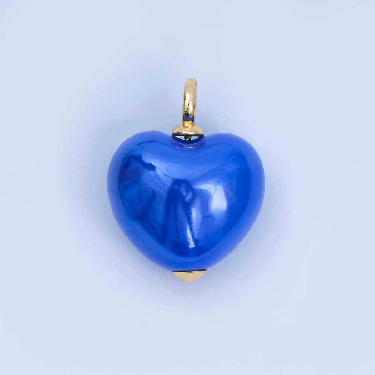 18K Gold Filled Blue, Teal, White, Pink Puffy Heart Ceramic Charm Pendant | AJ - 402 - DLUXCA
