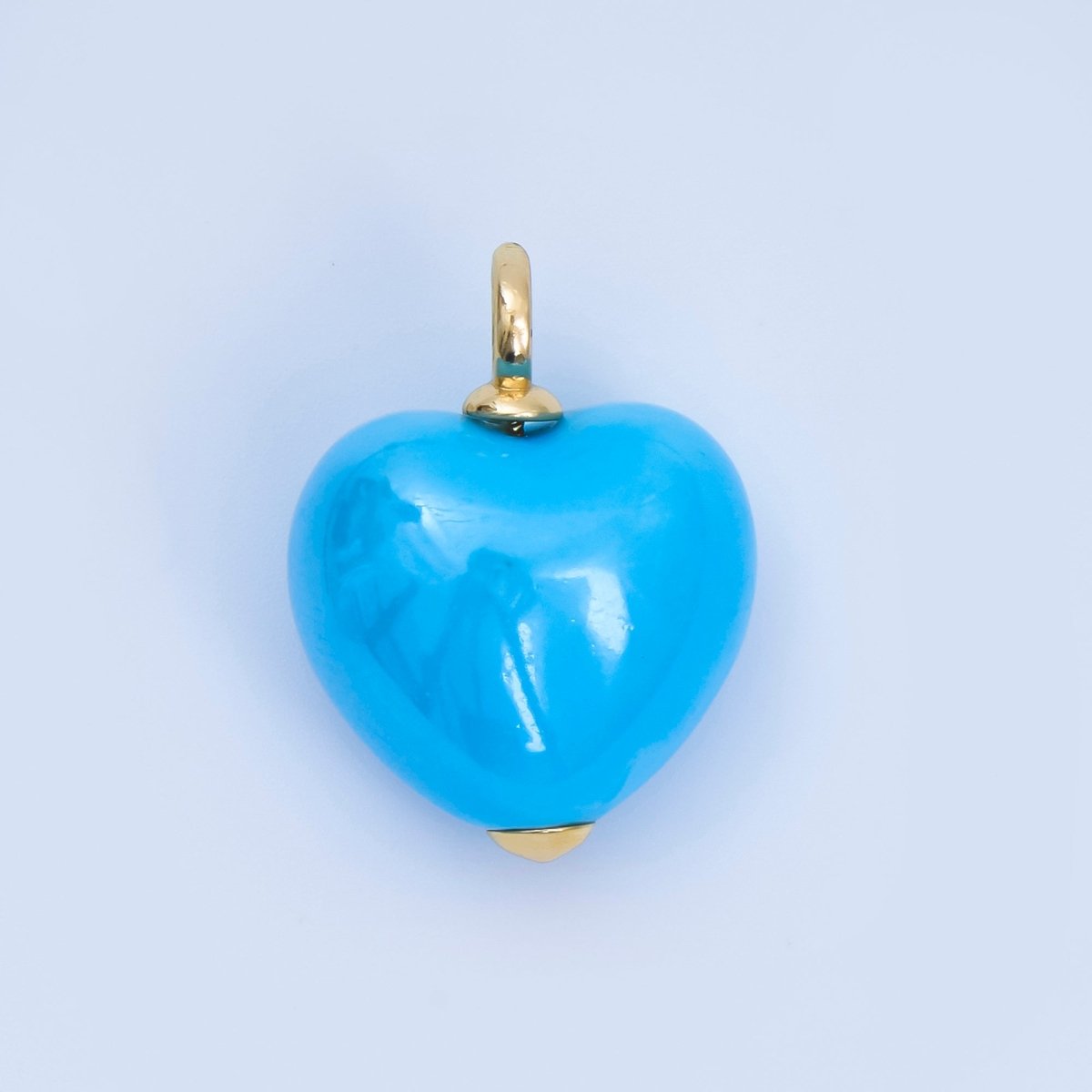 18K Gold Filled Blue, Teal, White, Pink Puffy Heart Ceramic Charm Pendant | AJ - 402 - DLUXCA