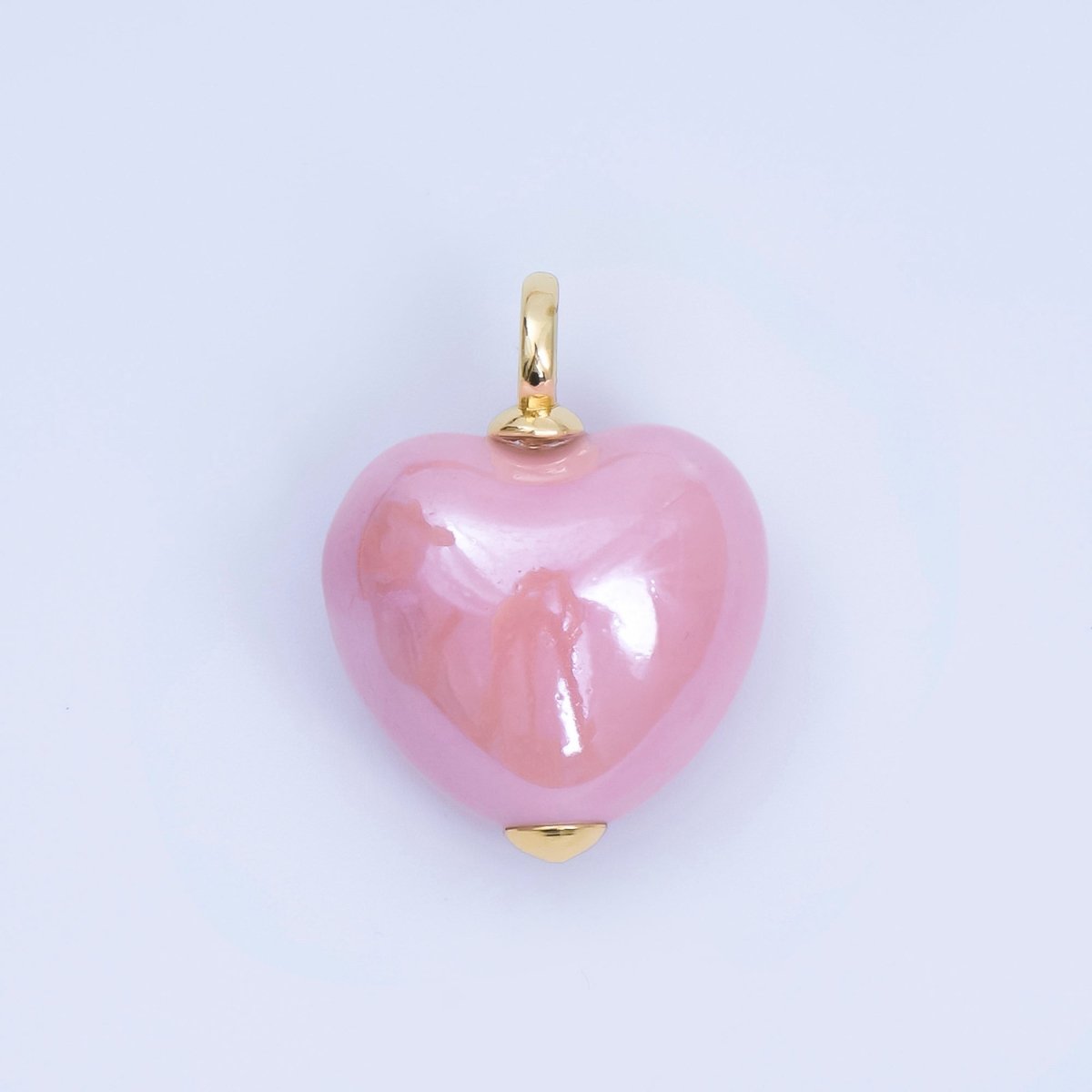 18K Gold Filled Blue, Teal, White, Pink Puffy Heart Ceramic Charm Pendant | AJ - 402 - DLUXCA