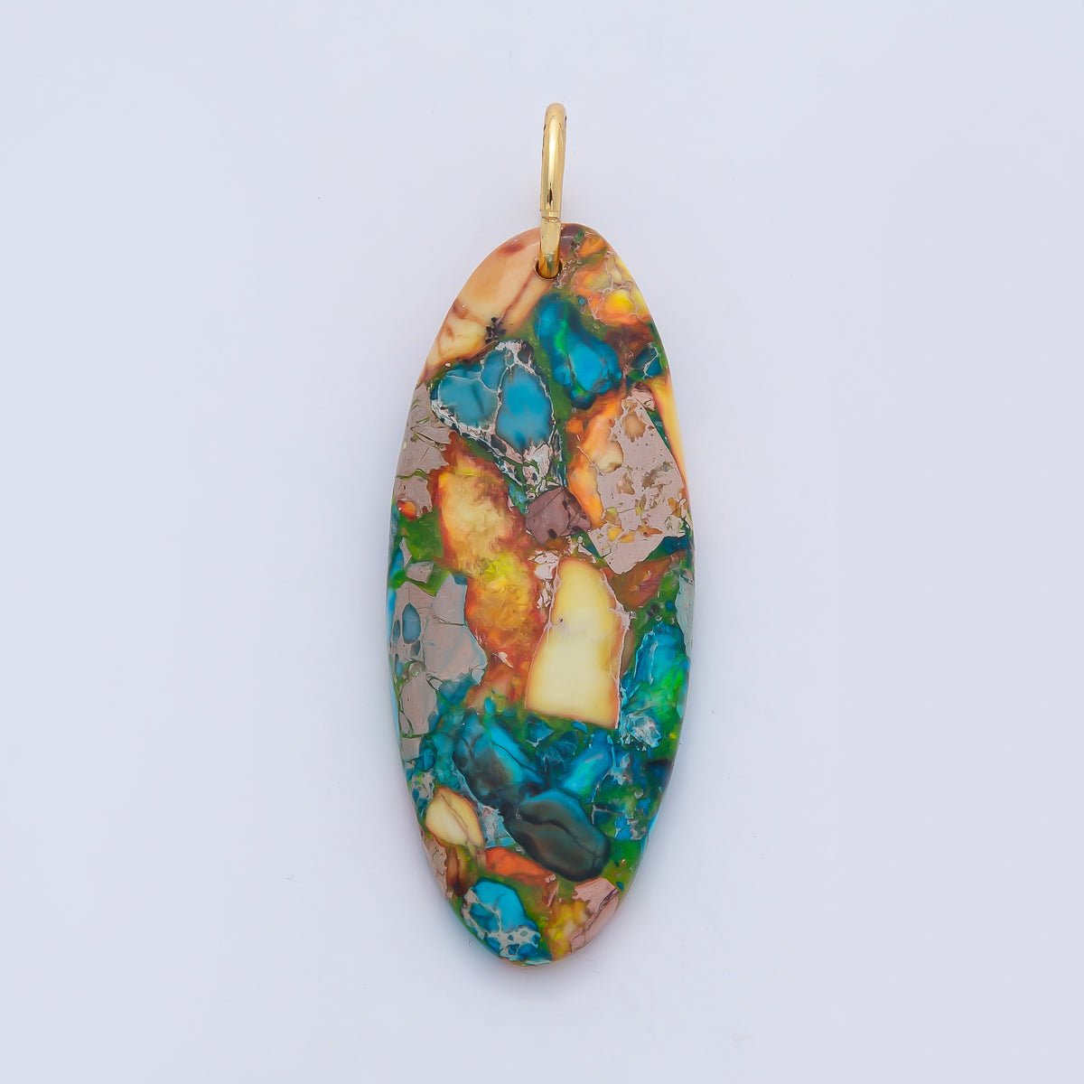 18K Gold Filled Boho Natural Oval Gemstone Pendant – Green, Brown & Multicolor Stone Charms AF1593 - DLUXCA