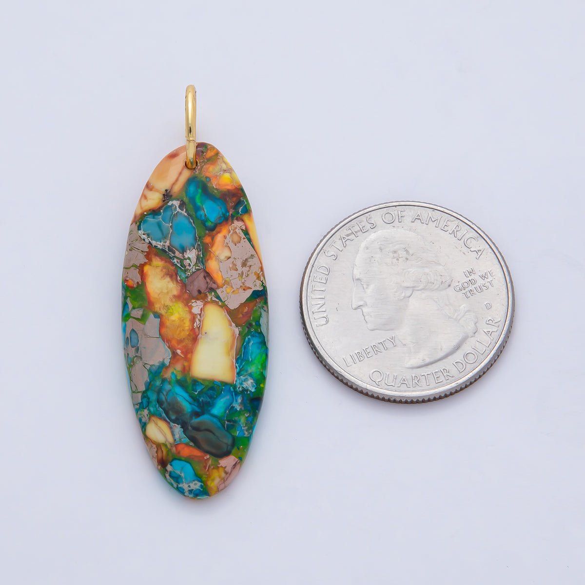 18K Gold Filled Boho Natural Oval Gemstone Pendant – Green, Brown & Multicolor Stone Charms AF1593 - DLUXCA