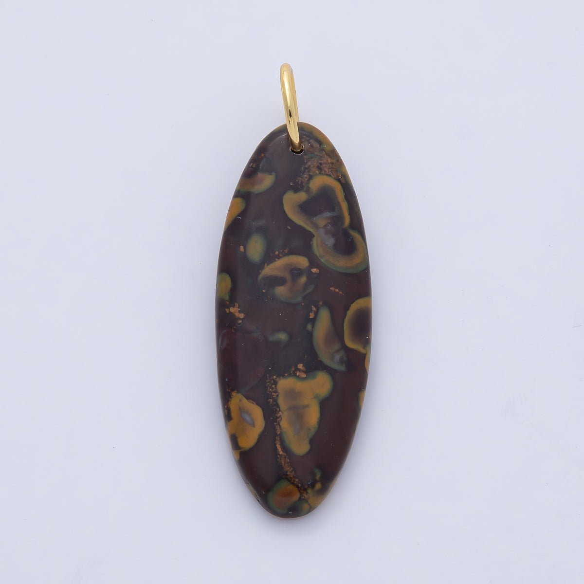 18K Gold Filled Boho Natural Oval Gemstone Pendant – Green, Brown & Multicolor Stone Charms AF1593 - DLUXCA