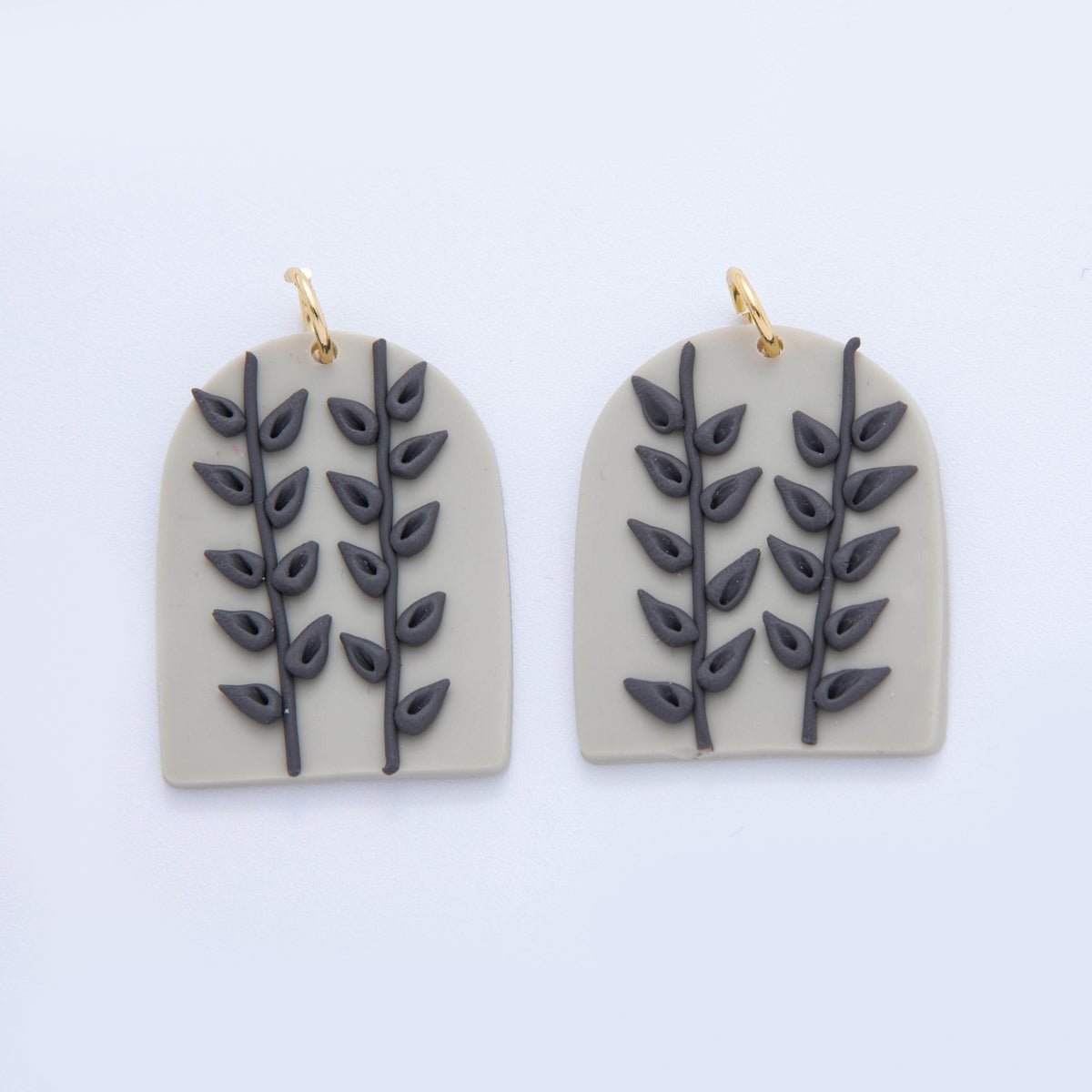 18K Gold Filled Brown, Grey Natural Leaf Plant Polymer Clay Charm | AF707 - DLUXCA