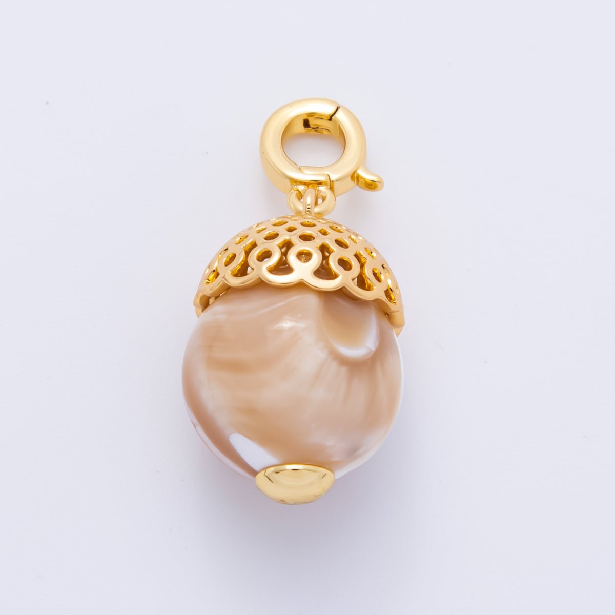 18K Gold Filled Brown, White Shell Pearl Filigree Snap Bail Pendant | AH - 786 - DLUXCA