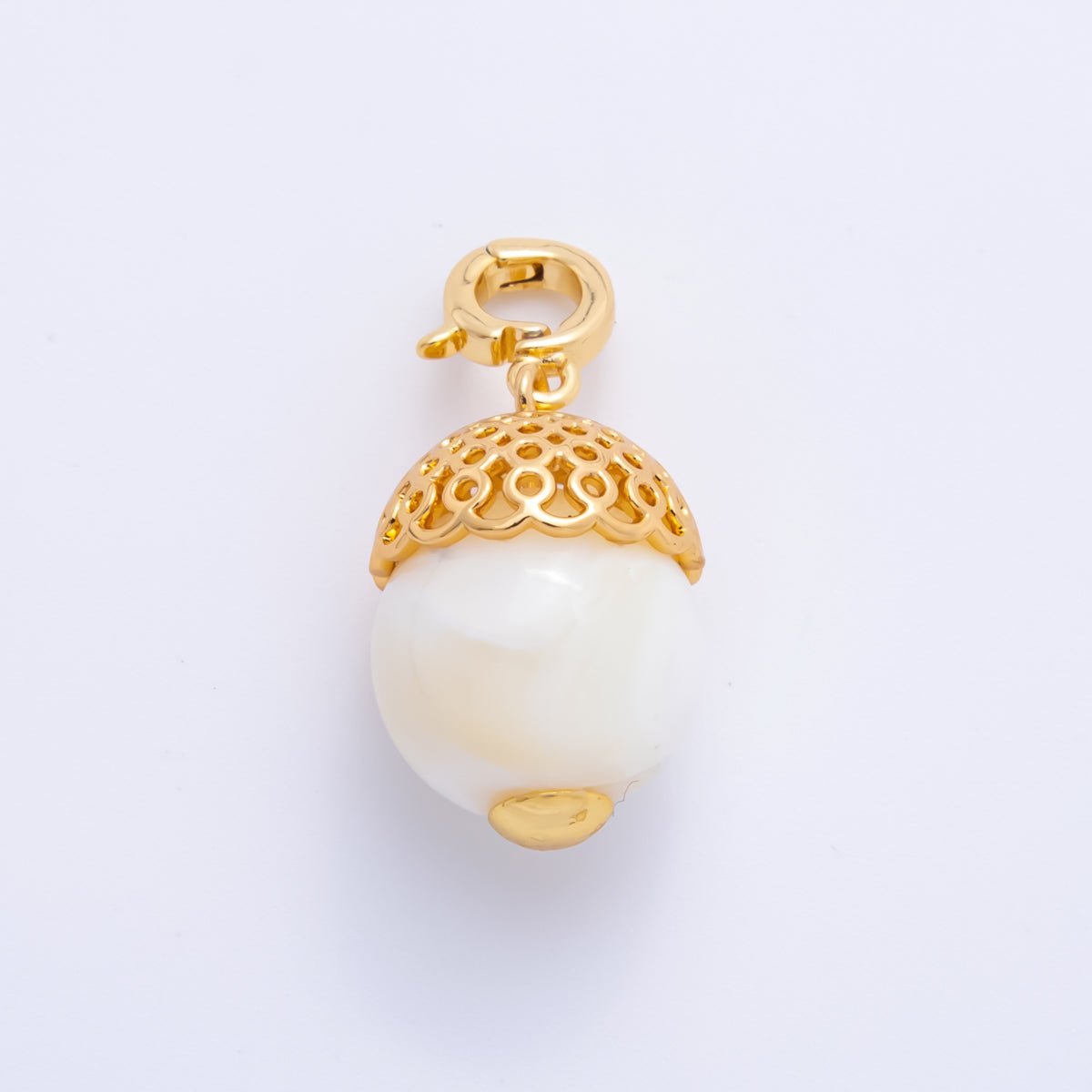 18K Gold Filled Brown, White Shell Pearl Filigree Snap Bail Pendant | AH - 786 - DLUXCA