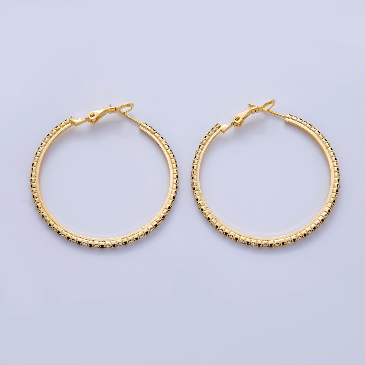 18K Gold Filled B&W Micro Paved CZ Single Step Omega Back Hoop Earrings in Gold & Silver | AI314 - AI323 - DLUXCA