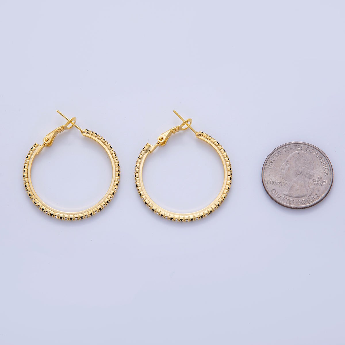18K Gold Filled B&W Micro Paved CZ Single Step Omega Back Hoop Earrings in Gold & Silver | AI314 - AI323 - DLUXCA