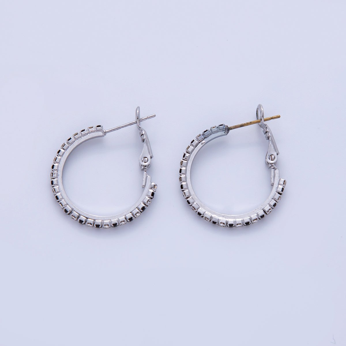 18K Gold Filled B&W Micro Paved CZ Single Step Omega Back Hoop Earrings in Gold & Silver | AI314 - AI323 - DLUXCA