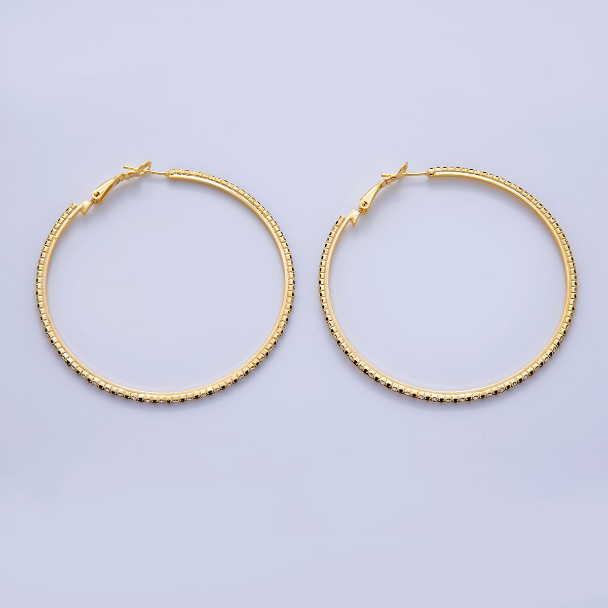 18K Gold Filled B&W Micro Paved CZ Single Step Omega Back Hoop Earrings in Gold & Silver | AI314 - AI323 - DLUXCA