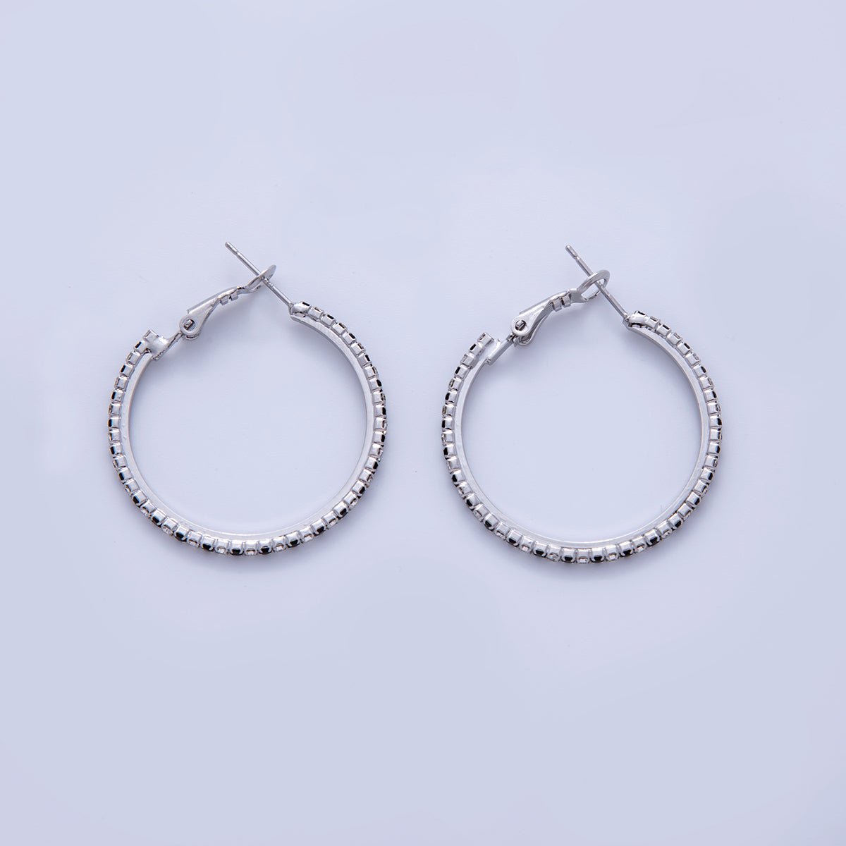 18K Gold Filled B&W Micro Paved CZ Single Step Omega Back Hoop Earrings in Gold & Silver | AI314 - AI323 - DLUXCA