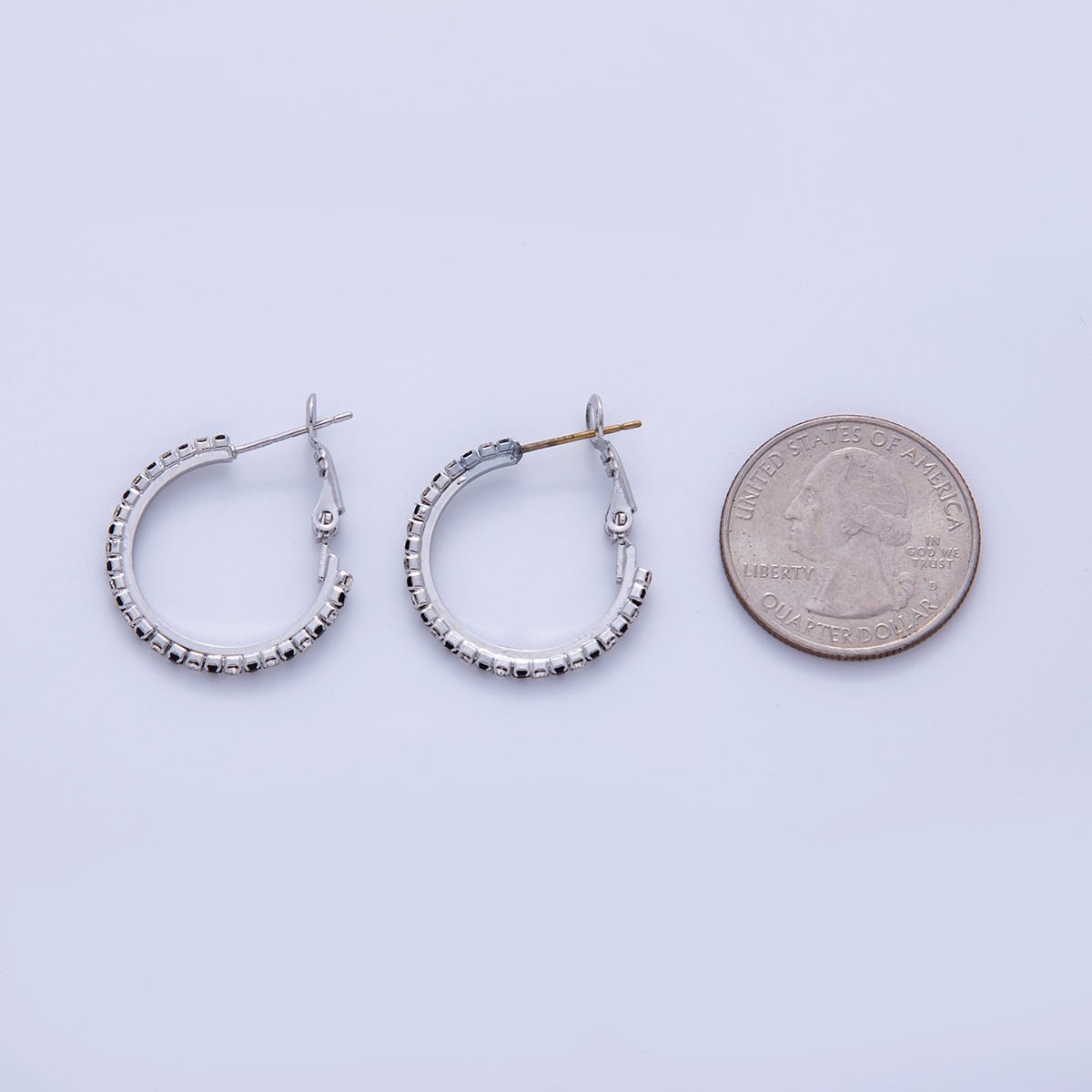 18K Gold Filled B&W Micro Paved CZ Single Step Omega Back Hoop Earrings in Gold & Silver | AI314 - AI323 - DLUXCA