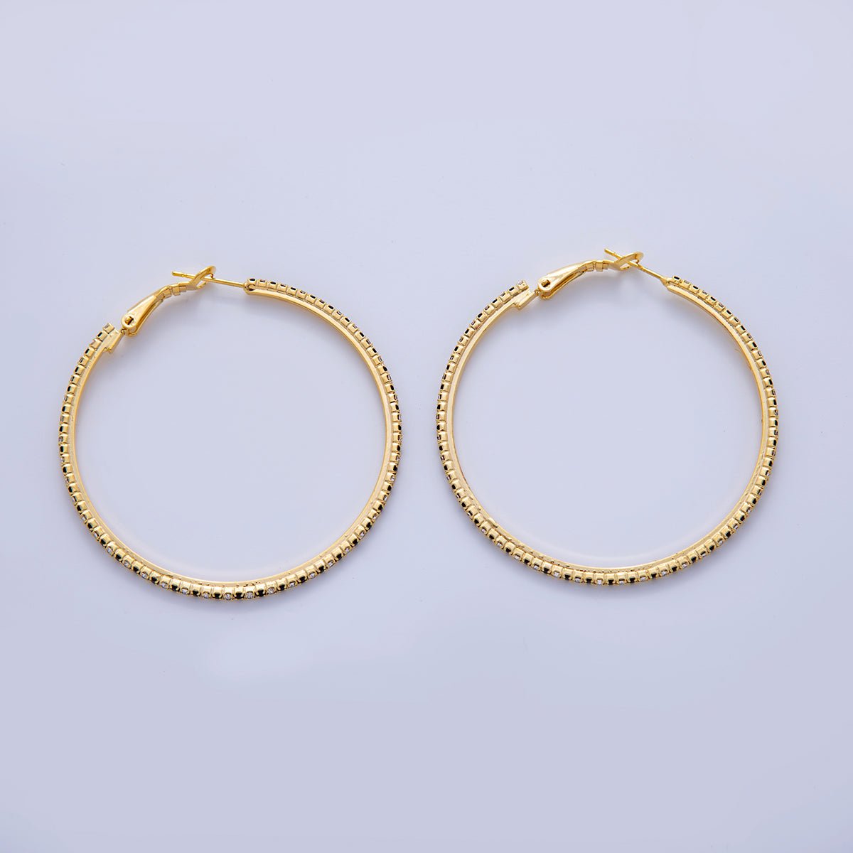 18K Gold Filled B&W Micro Paved CZ Single Step Omega Back Hoop Earrings in Gold & Silver | AI314 - AI323 - DLUXCA