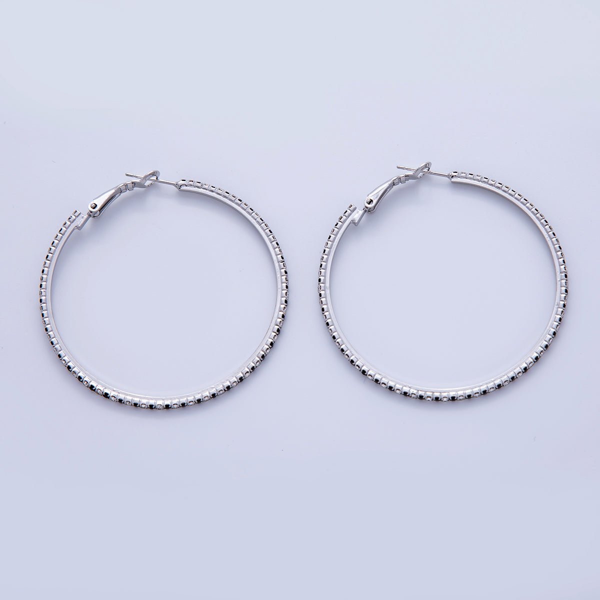 18K Gold Filled B&W Micro Paved CZ Single Step Omega Back Hoop Earrings in Gold & Silver | AI314 - AI323 - DLUXCA