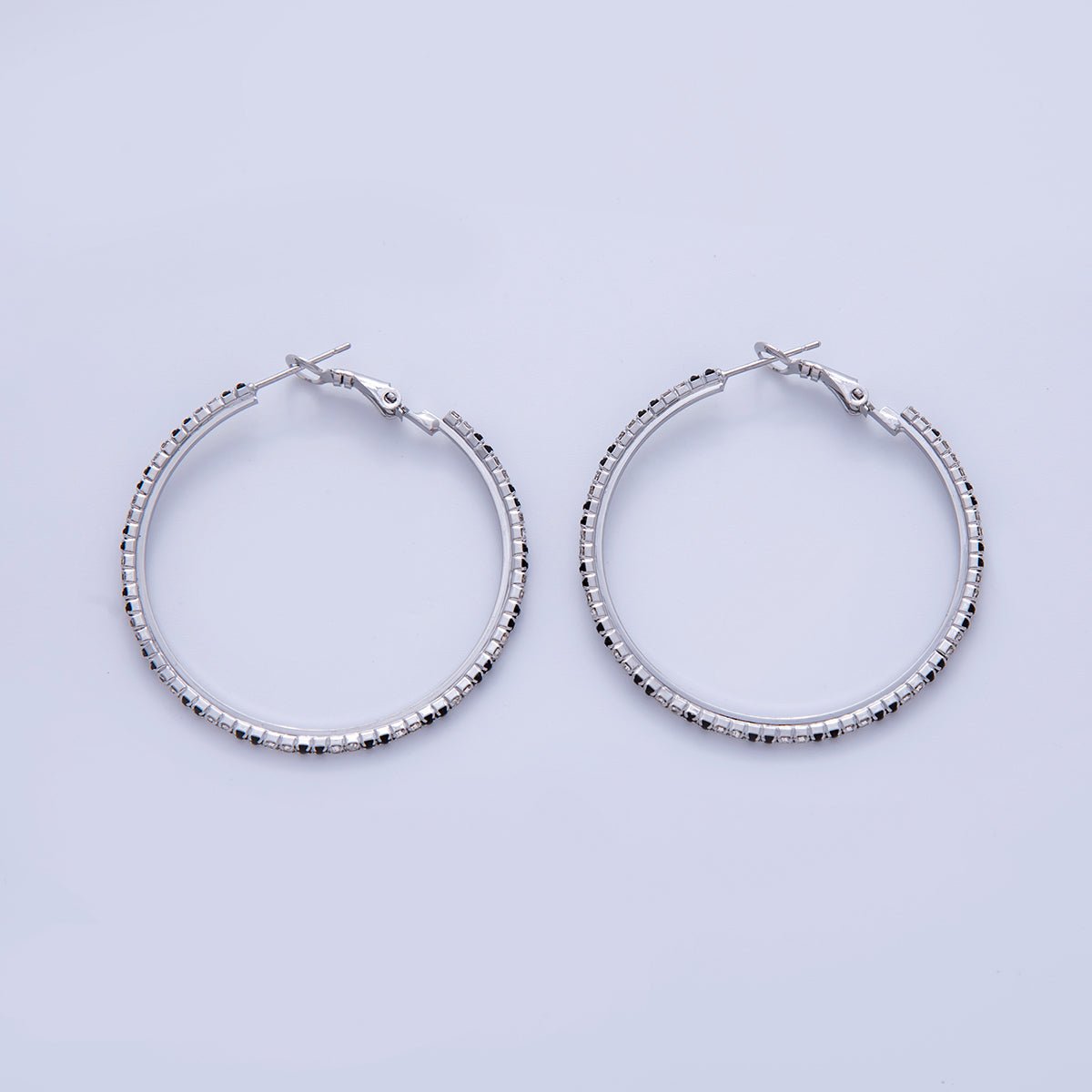 18K Gold Filled B&W Micro Paved CZ Twin Step Omega Back Hoop Earrings in Gold & Silver | AI324 - AI333 - DLUXCA