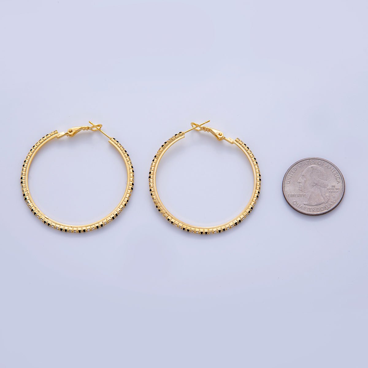 18K Gold Filled B&W Micro Paved CZ Twin Step Omega Back Hoop Earrings in Gold & Silver | AI324 - AI333 - DLUXCA