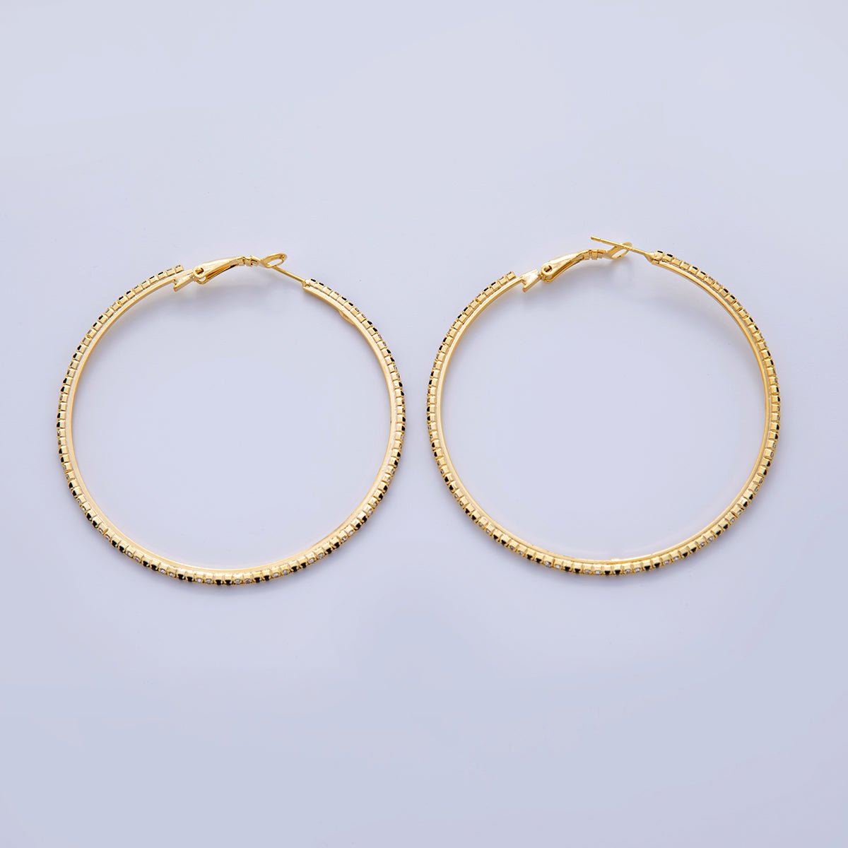 18K Gold Filled B&W Micro Paved CZ Twin Step Omega Back Hoop Earrings in Gold & Silver | AI324 - AI333 - DLUXCA