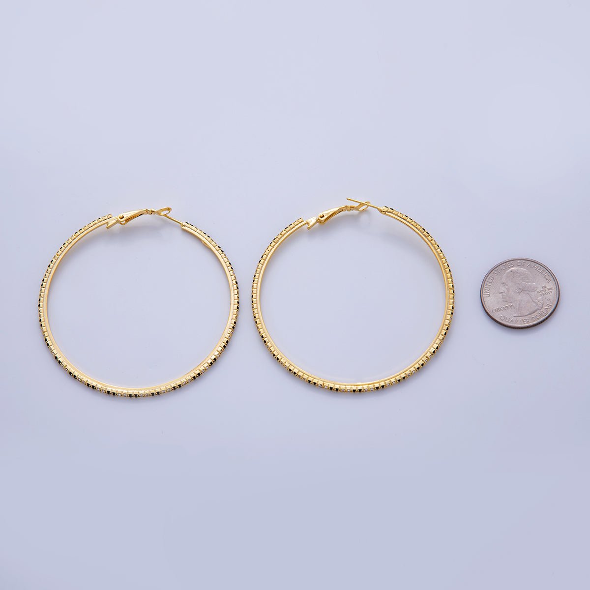 18K Gold Filled B&W Micro Paved CZ Twin Step Omega Back Hoop Earrings in Gold & Silver | AI324 - AI333 - DLUXCA