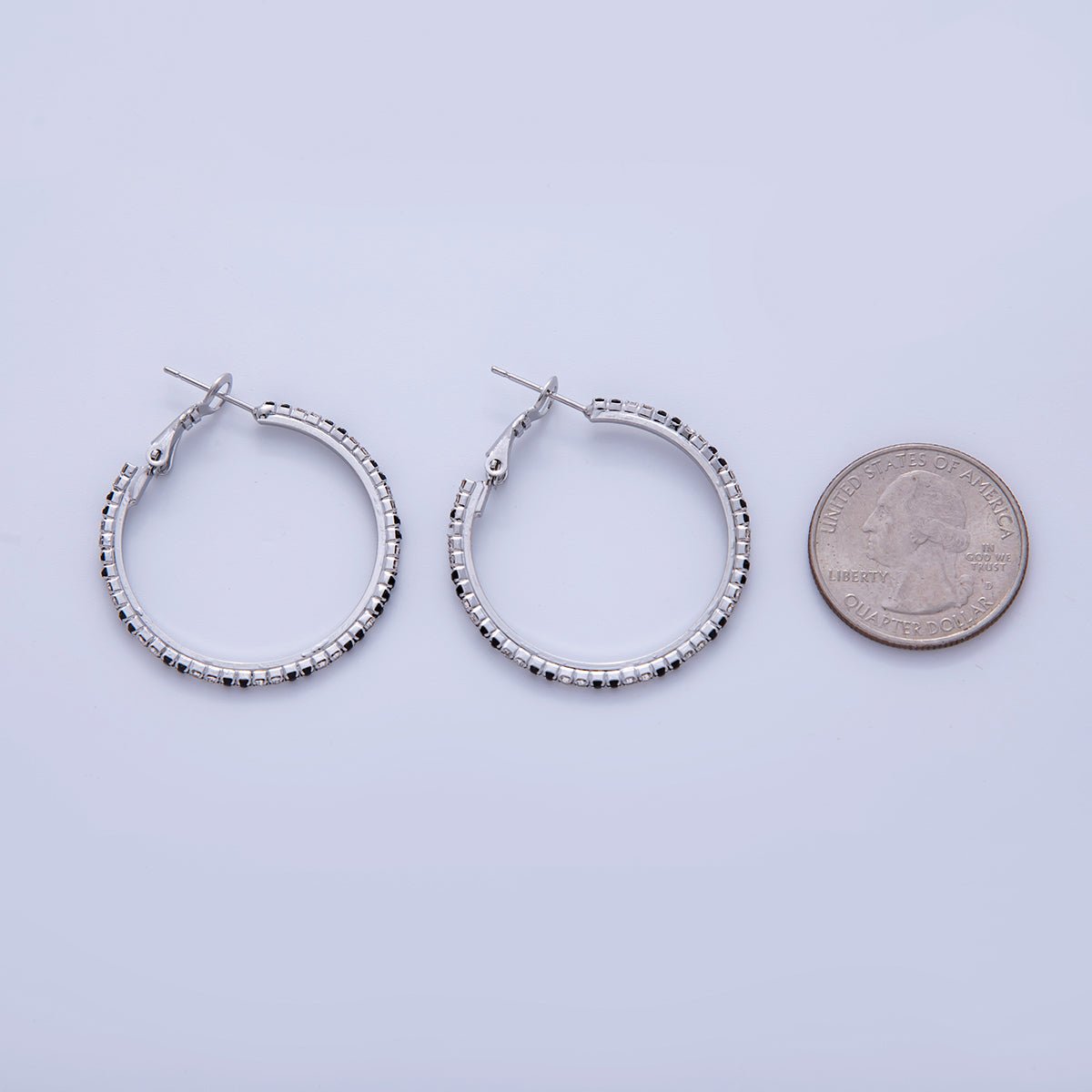 18K Gold Filled B&W Micro Paved CZ Twin Step Omega Back Hoop Earrings in Gold & Silver | AI324 - AI333 - DLUXCA