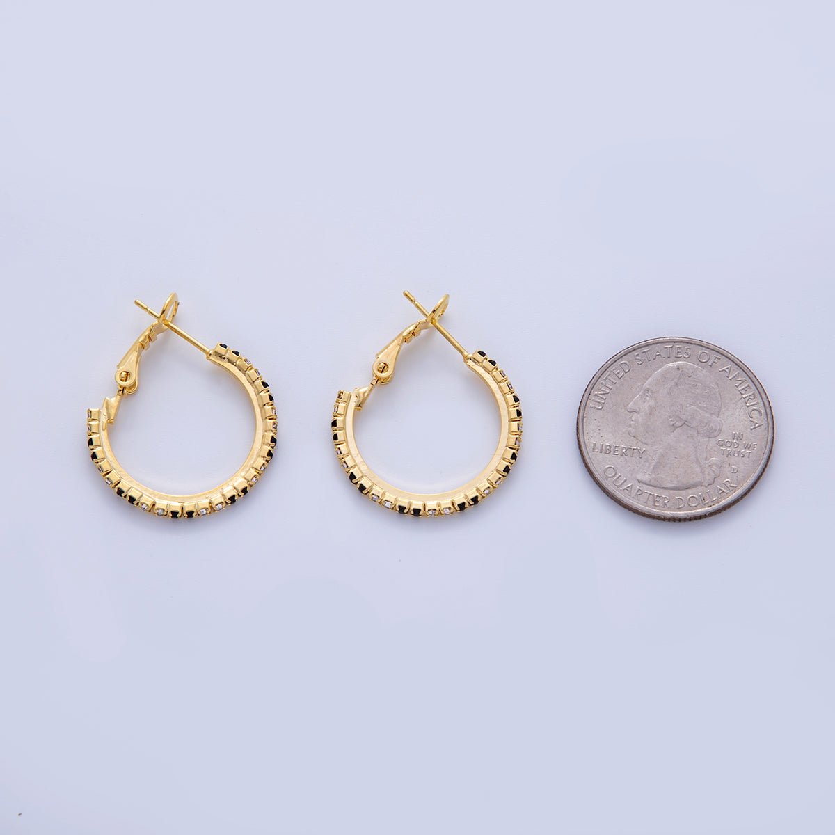 18K Gold Filled B&W Micro Paved CZ Twin Step Omega Back Hoop Earrings in Gold & Silver | AI324 - AI333 - DLUXCA