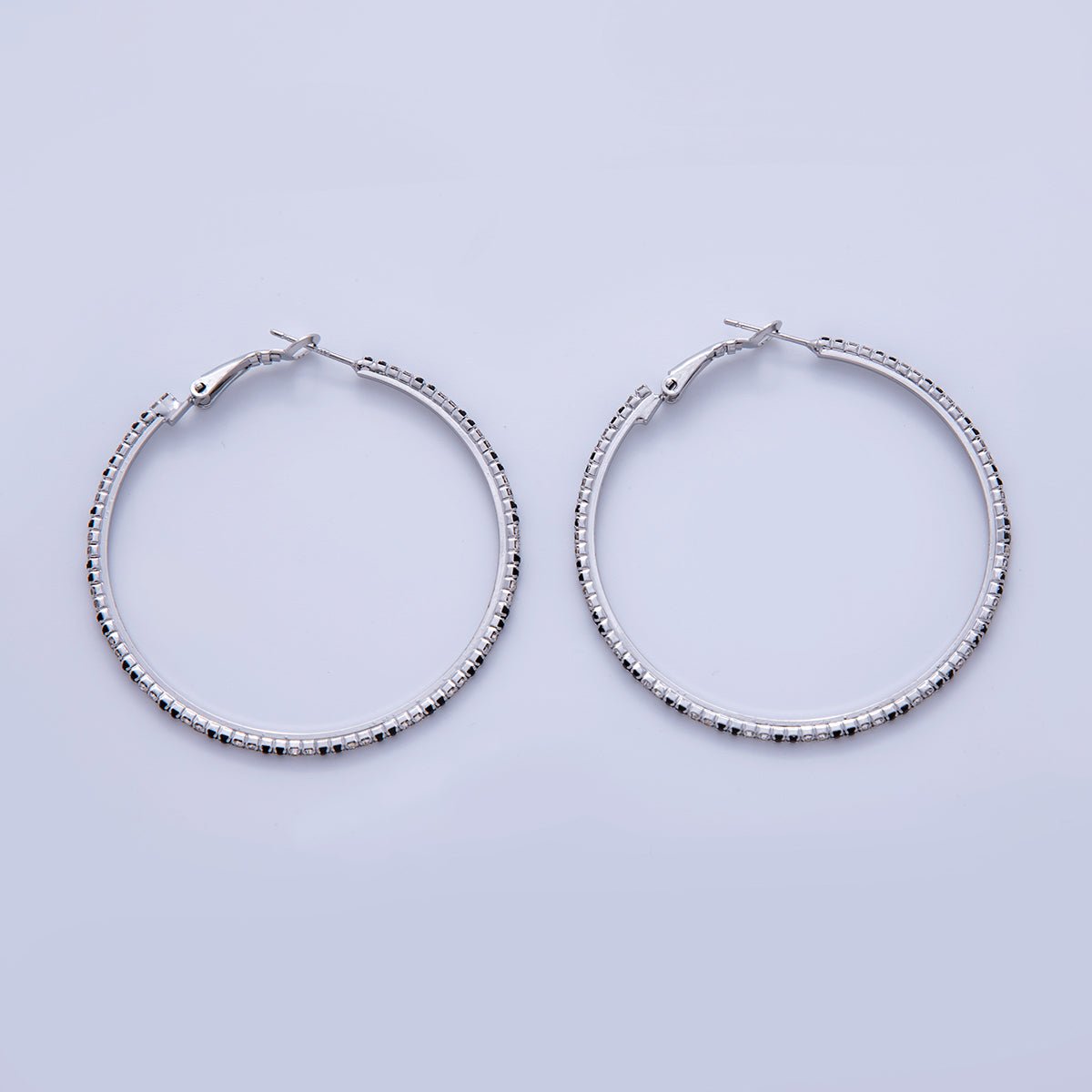 18K Gold Filled B&W Micro Paved CZ Twin Step Omega Back Hoop Earrings in Gold & Silver | AI324 - AI333 - DLUXCA