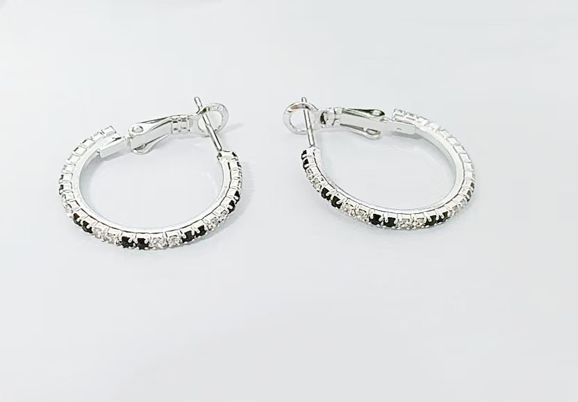 18K Gold Filled B&W Micro Paved CZ Twin Step Omega Back Hoop Earrings in Gold & Silver | AI324 - AI333 - DLUXCA