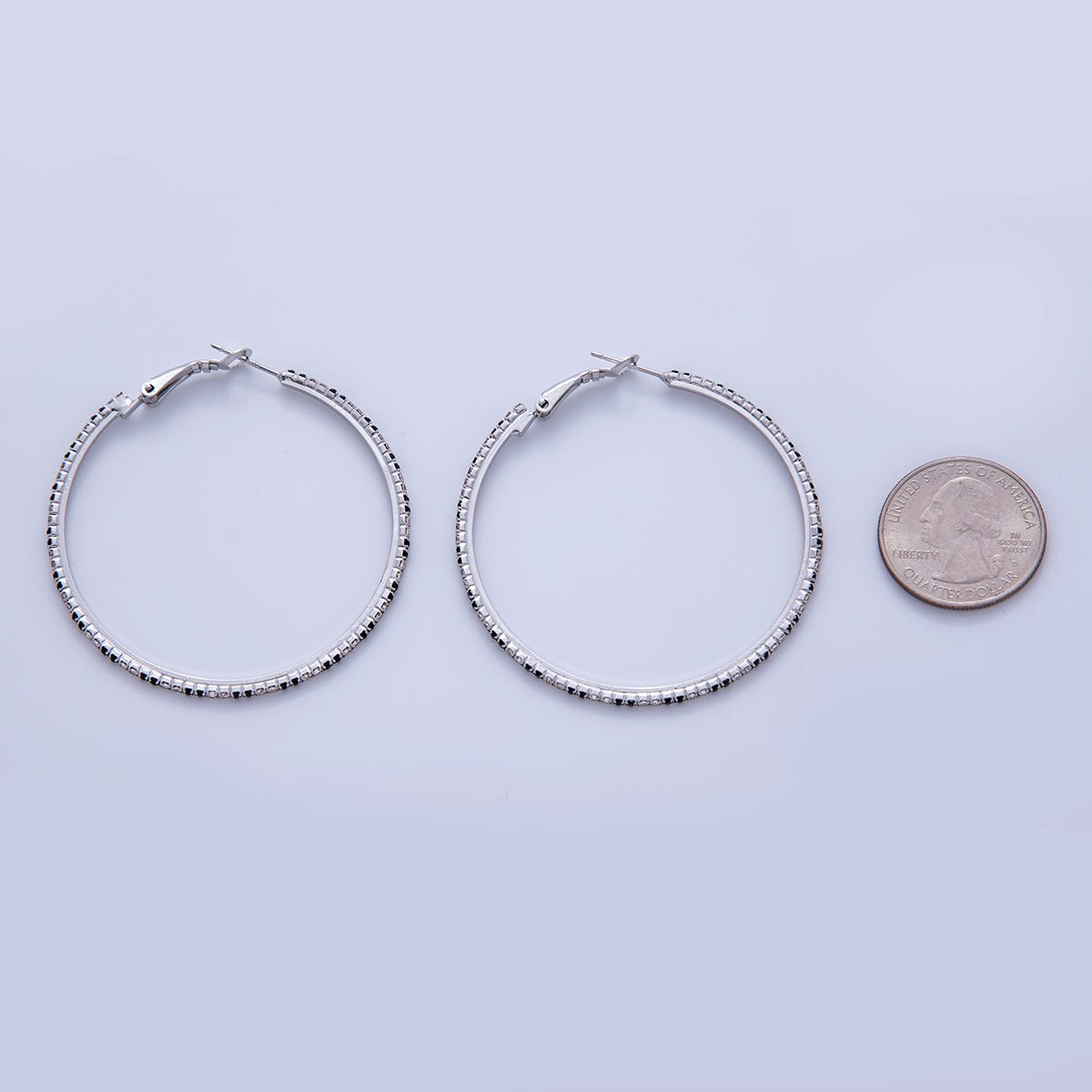 18K Gold Filled B&W Micro Paved CZ Twin Step Omega Back Hoop Earrings in Gold & Silver | AI324 - AI333 - DLUXCA