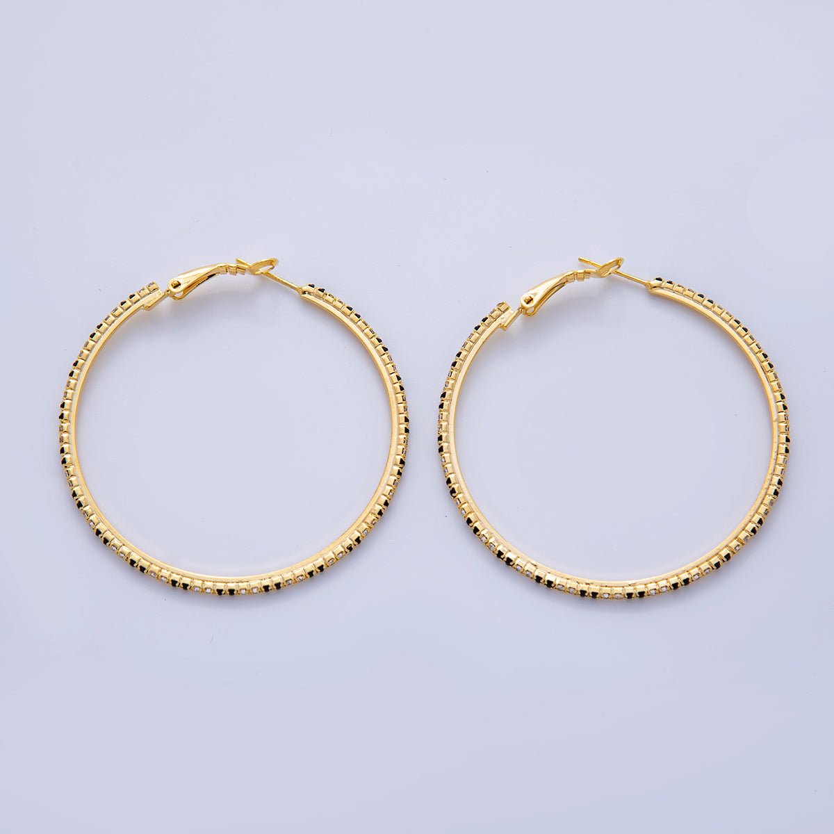 18K Gold Filled B&W Micro Paved CZ Twin Step Omega Back Hoop Earrings in Gold & Silver | AI324 - AI333 - DLUXCA