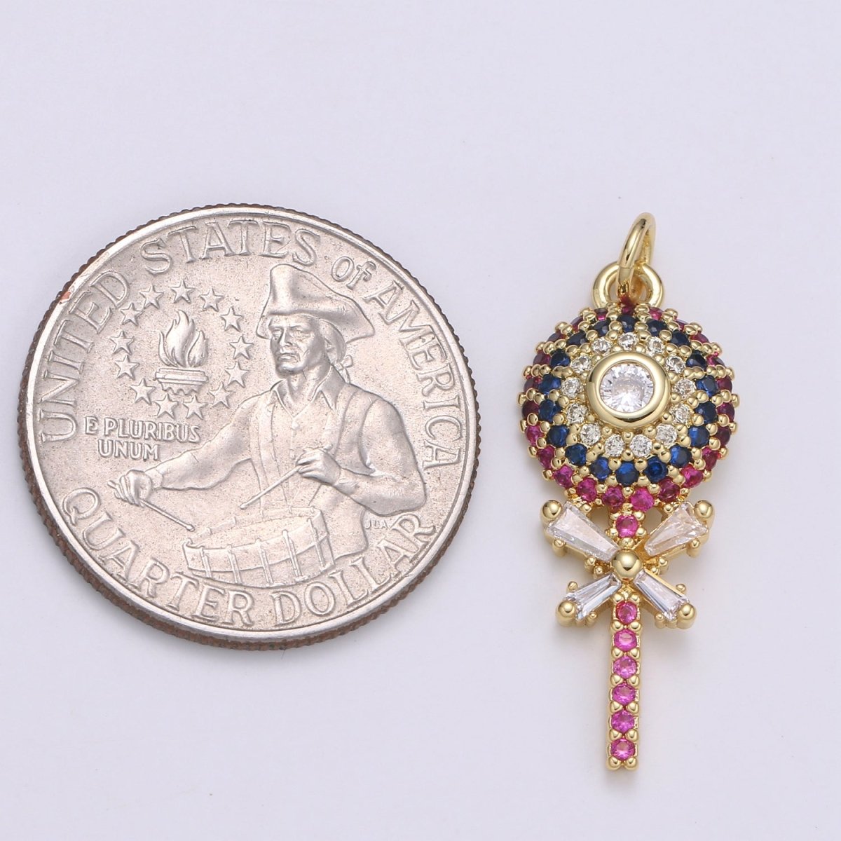 18K Gold Filled Candy Charm Lollypop Pendant with Cubic Zirconia M-593 - DLUXCA