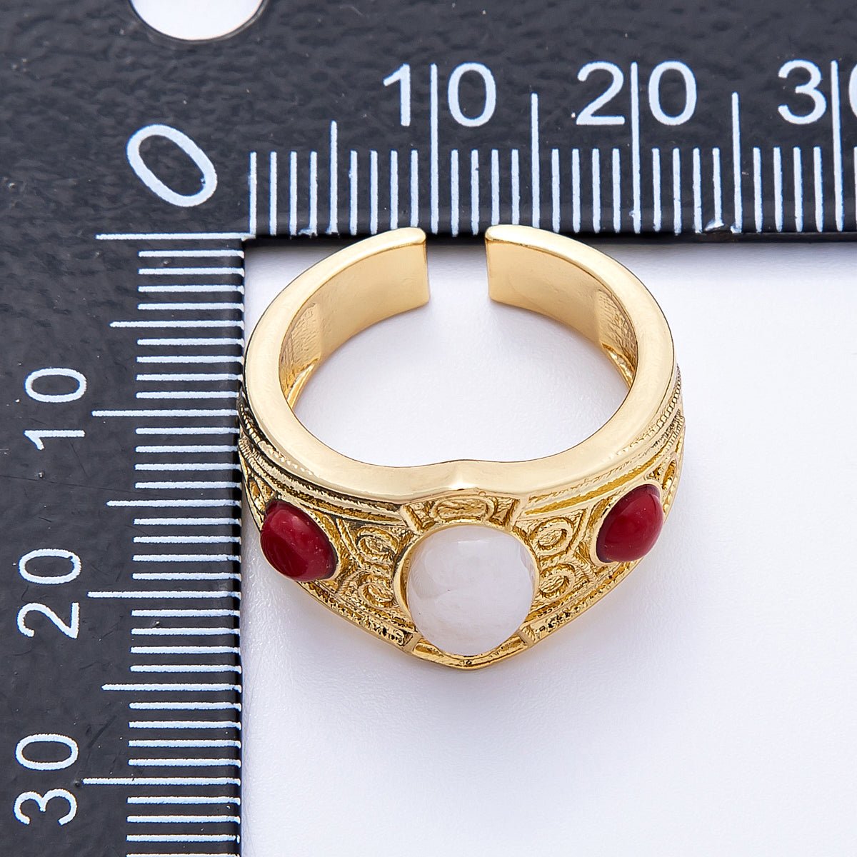 18K Gold Filled Carnelian White Quartz Cabochon Artisan Signet Ring | Ring - 00035 - DLUXCA