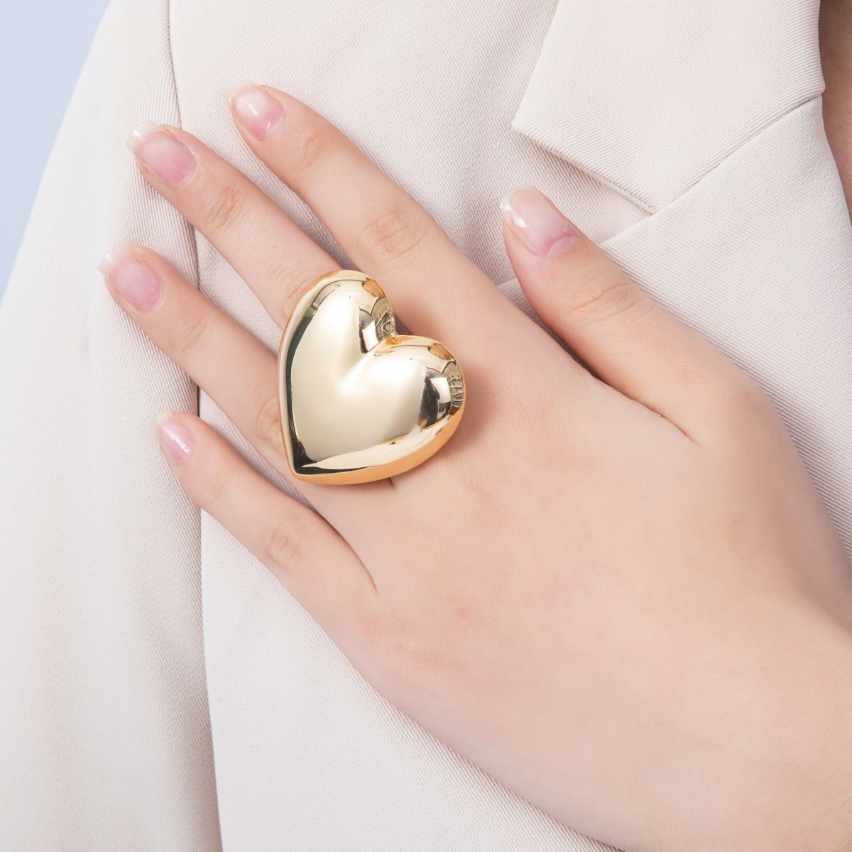 18K Gold Filled Chubby Sideways Minimalist Heart Statement Ring | Rings - 00052 - DLUXCA