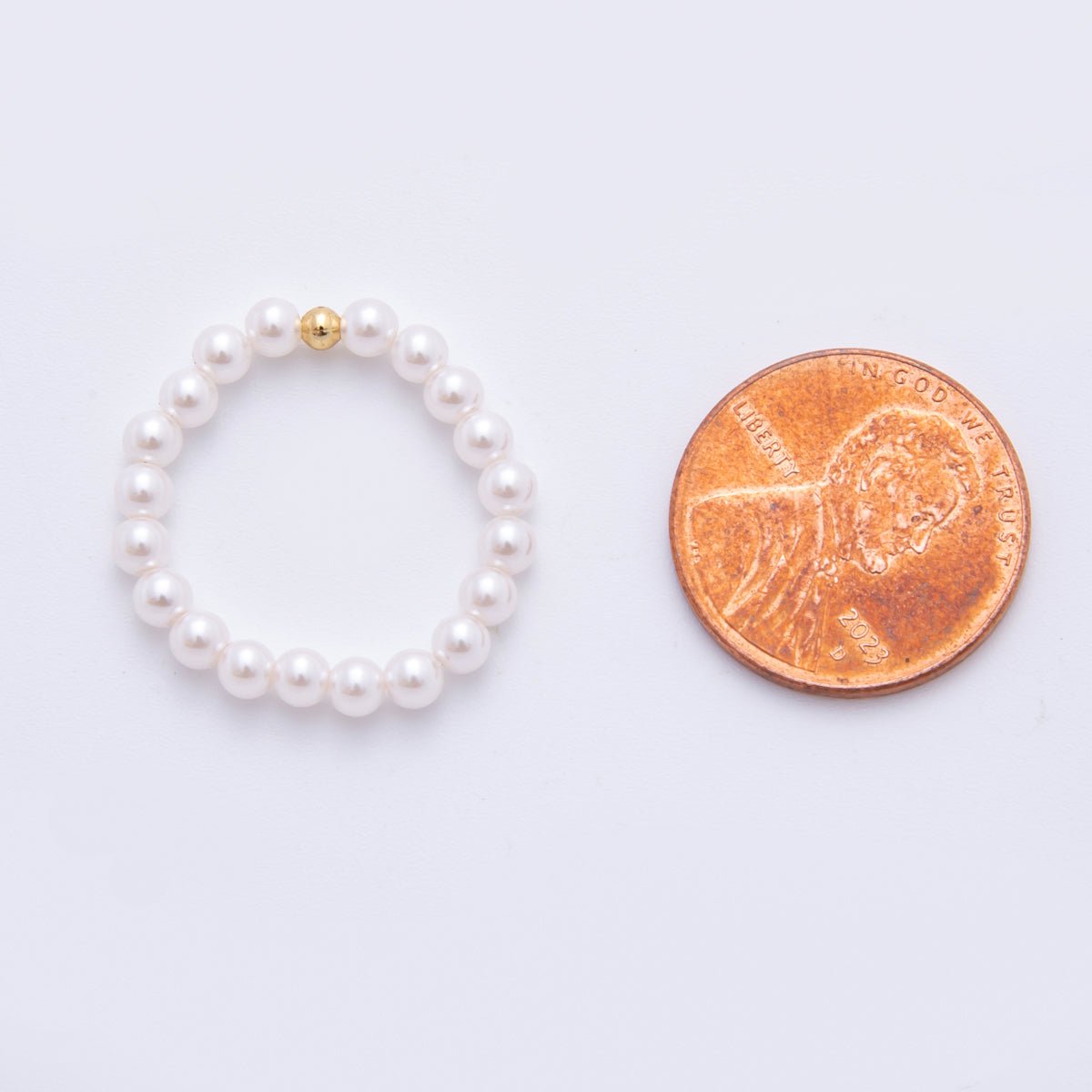 18K Gold Filled Classic Minimalist Shell Pearl Stretch Ring | O222 - DLUXCA